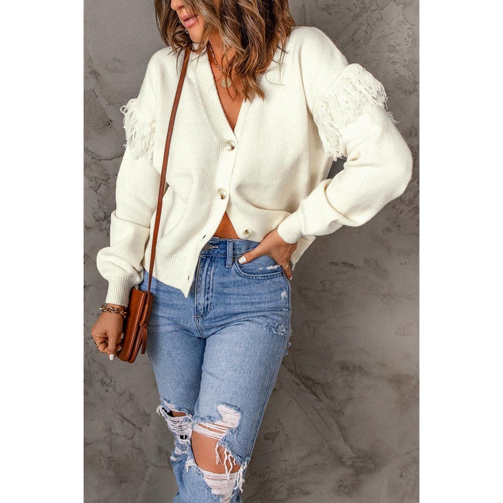 Fringe Detail Button Front Cardigan